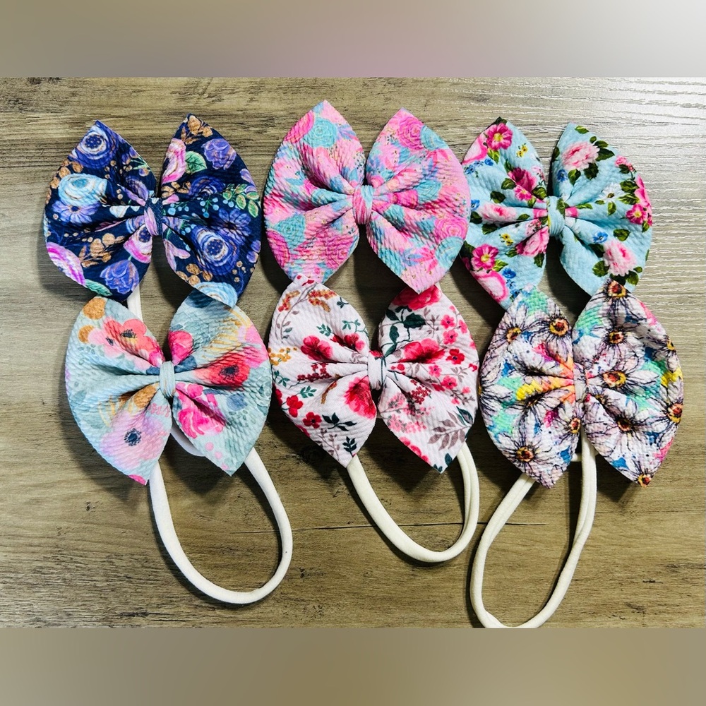 Handmade Babygirl Nylon Floral Bow Bundle